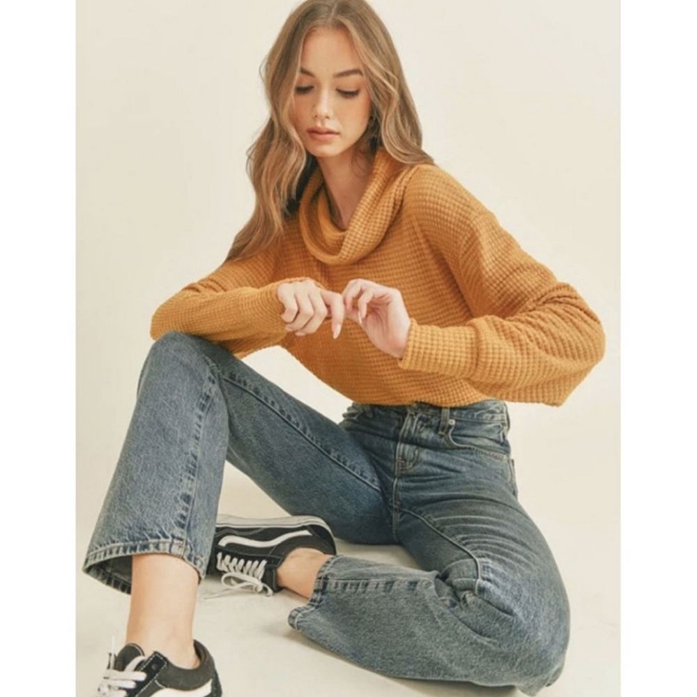 Free People Caramel Oversized Distressed Thermal Top XS